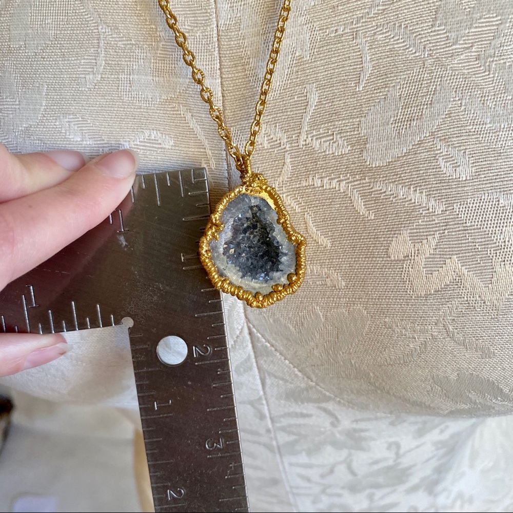 Amethyst February Birthstone Geode 18k Gold Boho Necklace Raw Crystal - Picture 3 of 8